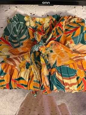 Women’s Tropical Print Tie-Front Smocked maxi dress - Multicolor